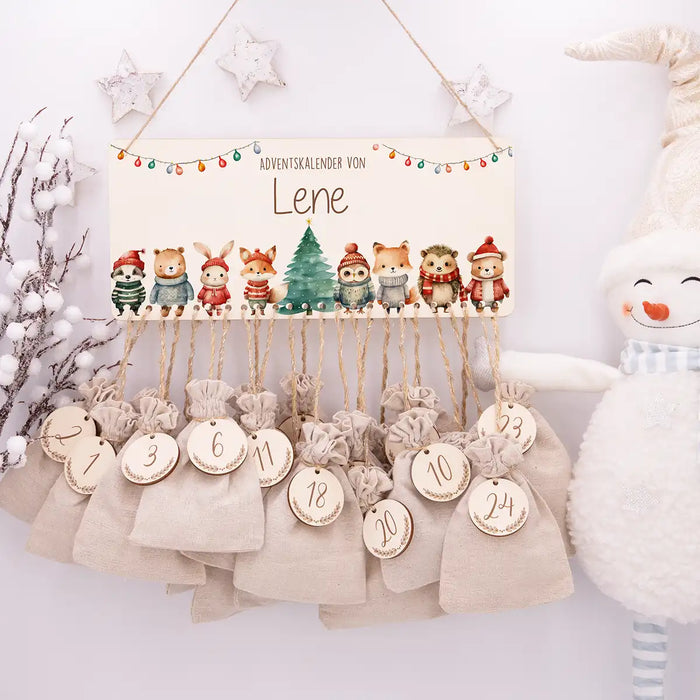 Personalisierbarer Adventskalender farbig - Niedliche Tiere