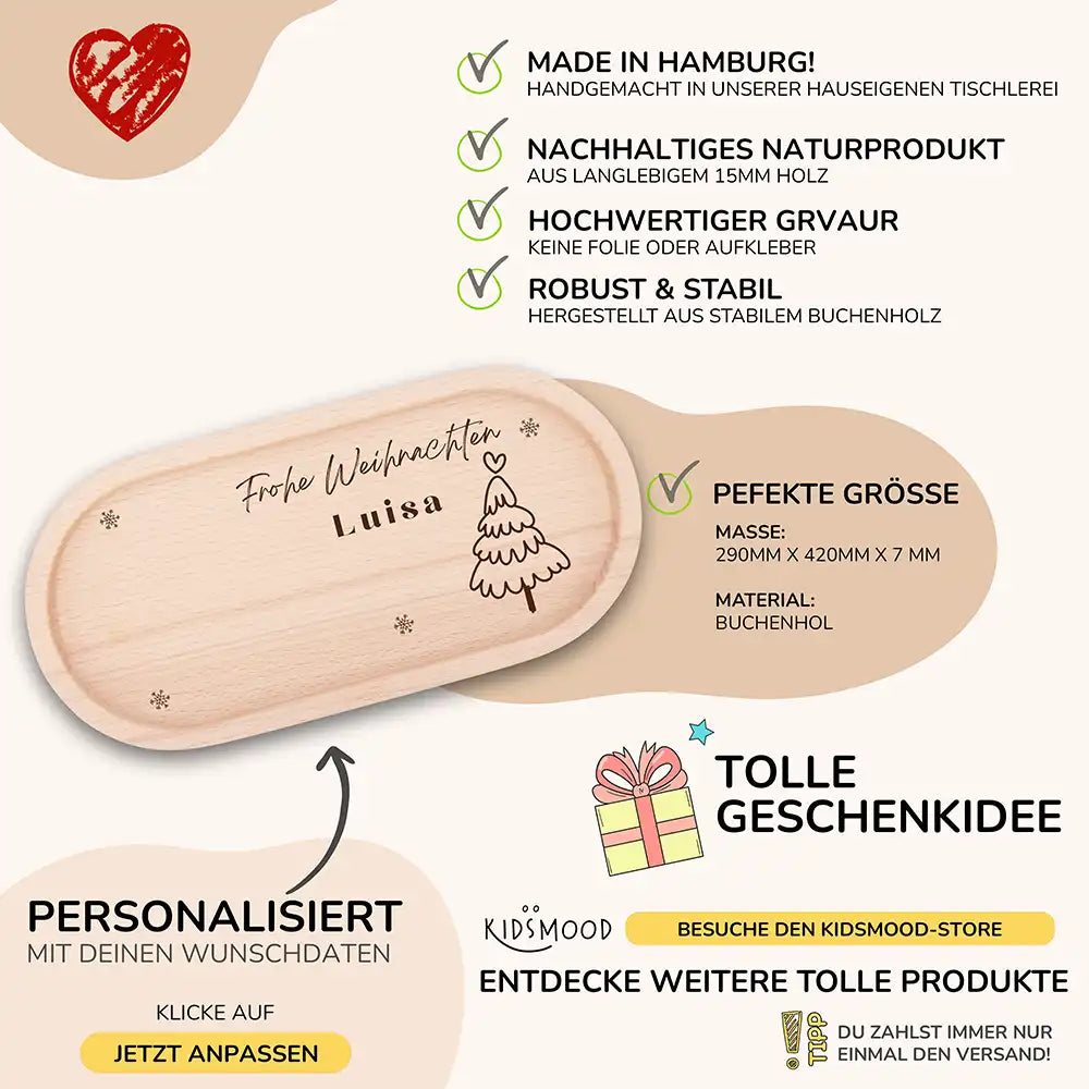 Holz-Serviertablett Weihnachtsgeschenk - Frohe Weihnachten niedliche Motive