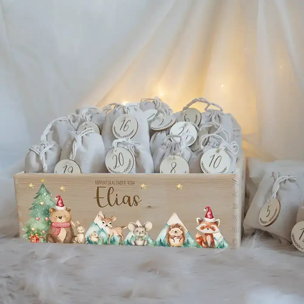 Adventskalender zum befüllen "Bär und Weihnachtsbaum" personalisiert