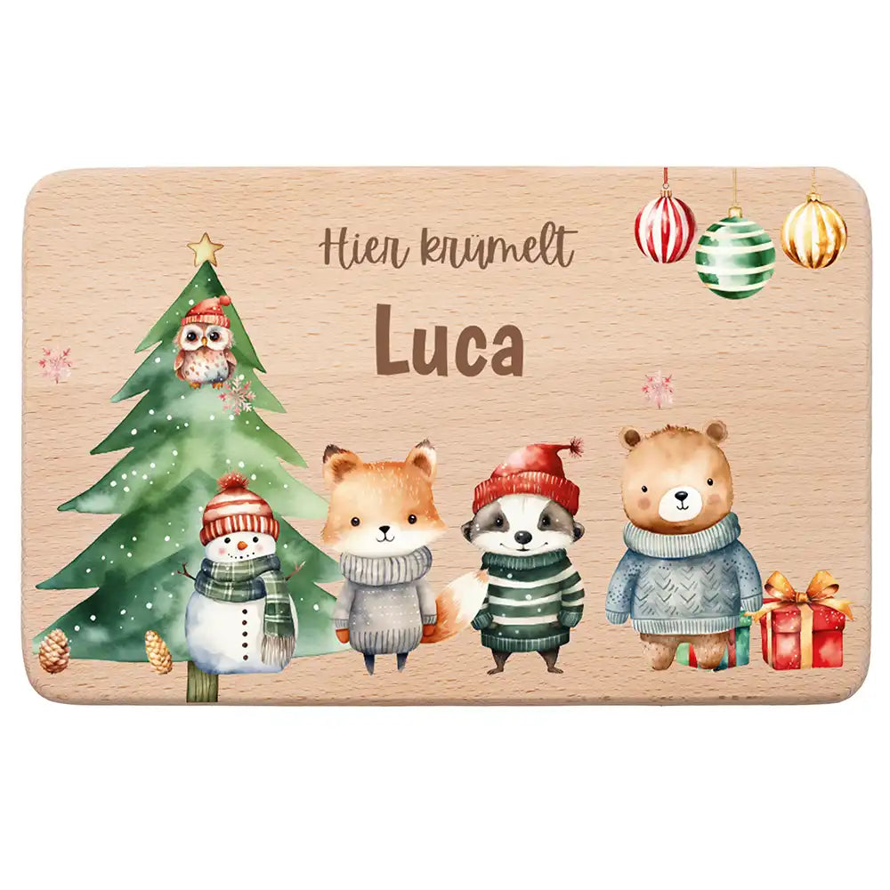Frühstücksbrettchen Weihnachten - Tierfamilie Weihnachten