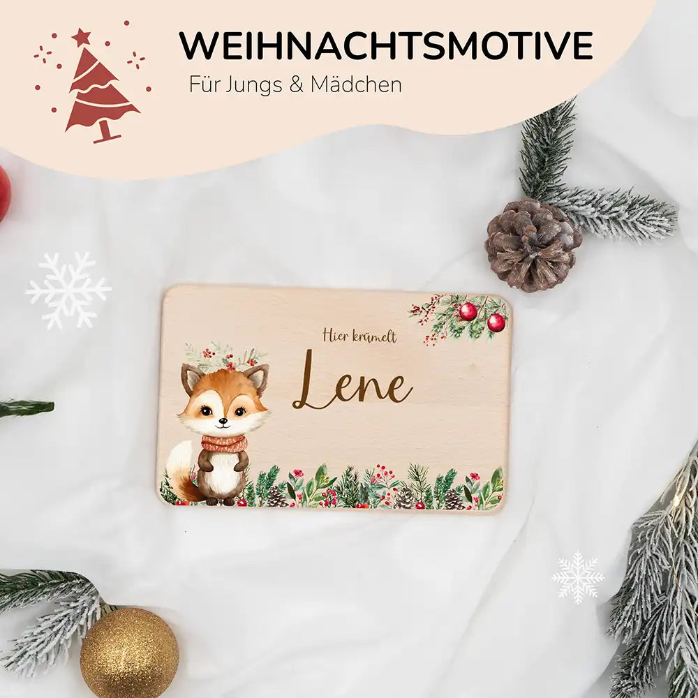 Frühstücksbrettchen Weihnachten mit süßem Fuchs - Geschenk Weihnachten