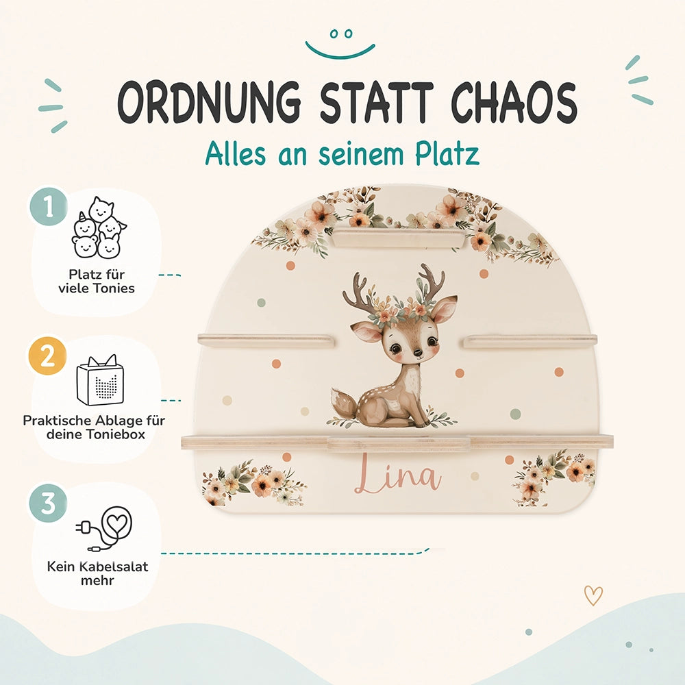 Tonie Regal aus Holz, Toniebox Regal personalisiert Reh