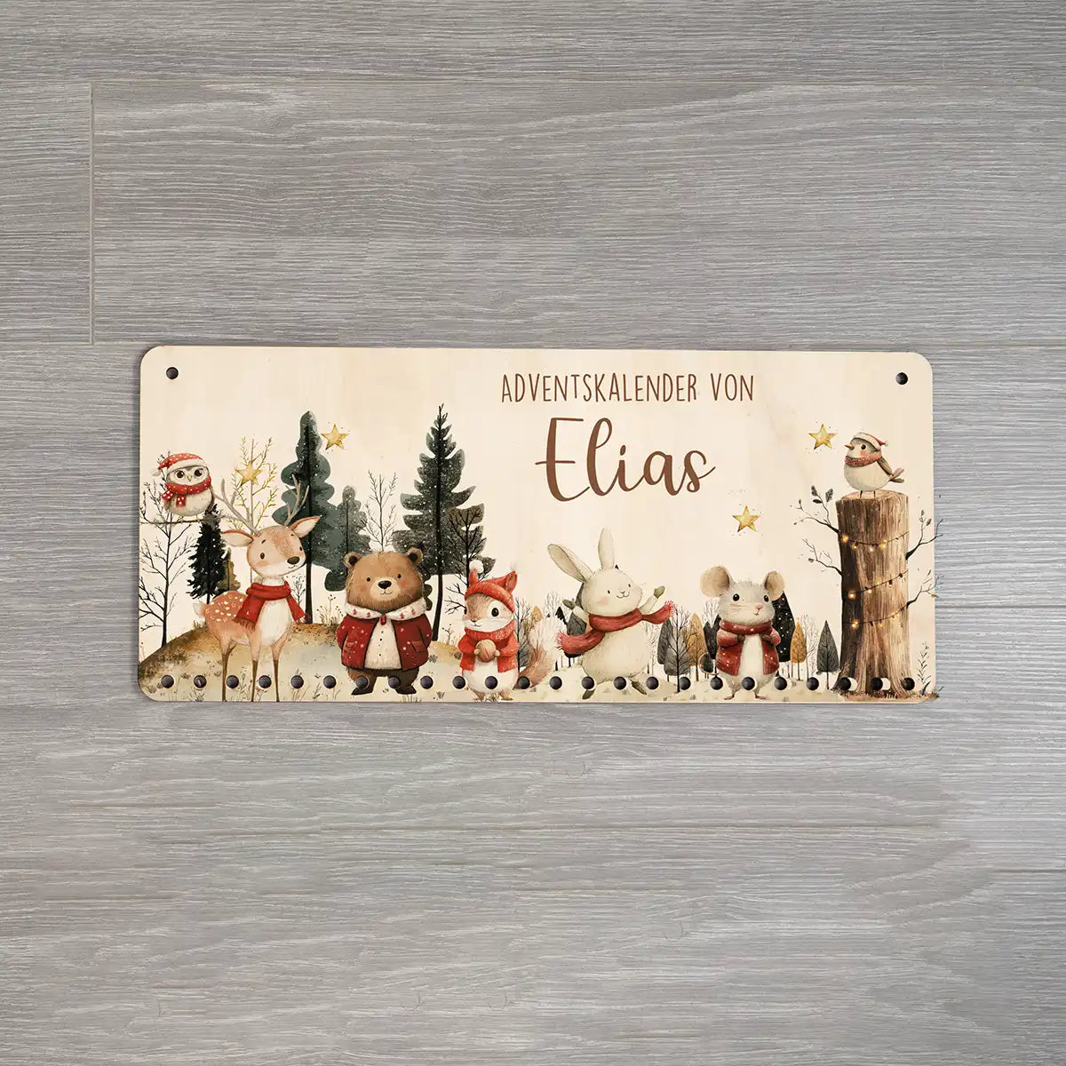 Personalisierbarer Adventskalender farbig - Frohe Tierfamilie