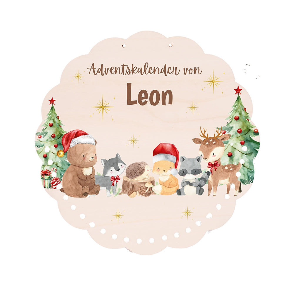 Personalisierter runder Adventskalender Kinder aus Holz  - Weihnachtsfreude