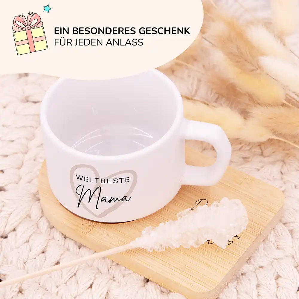 Besonderes Muttertagsgeschenk – personalisierte Keramiktasse Weltbeste Mama Herz
