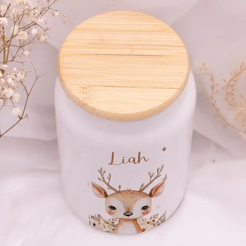 Personalisierbare Keksdose mit Name - Baby Reh