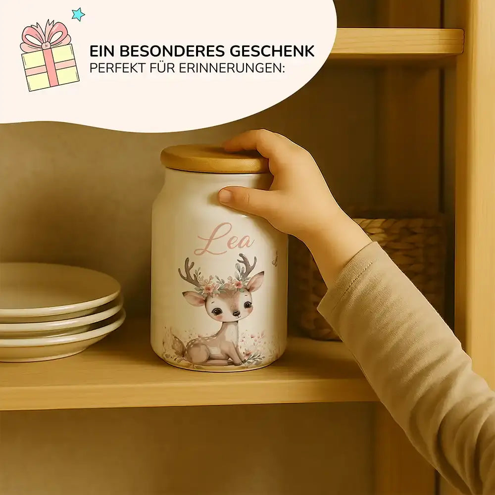 Personalisierbare Keksdose mit Name - Baby Hirsch