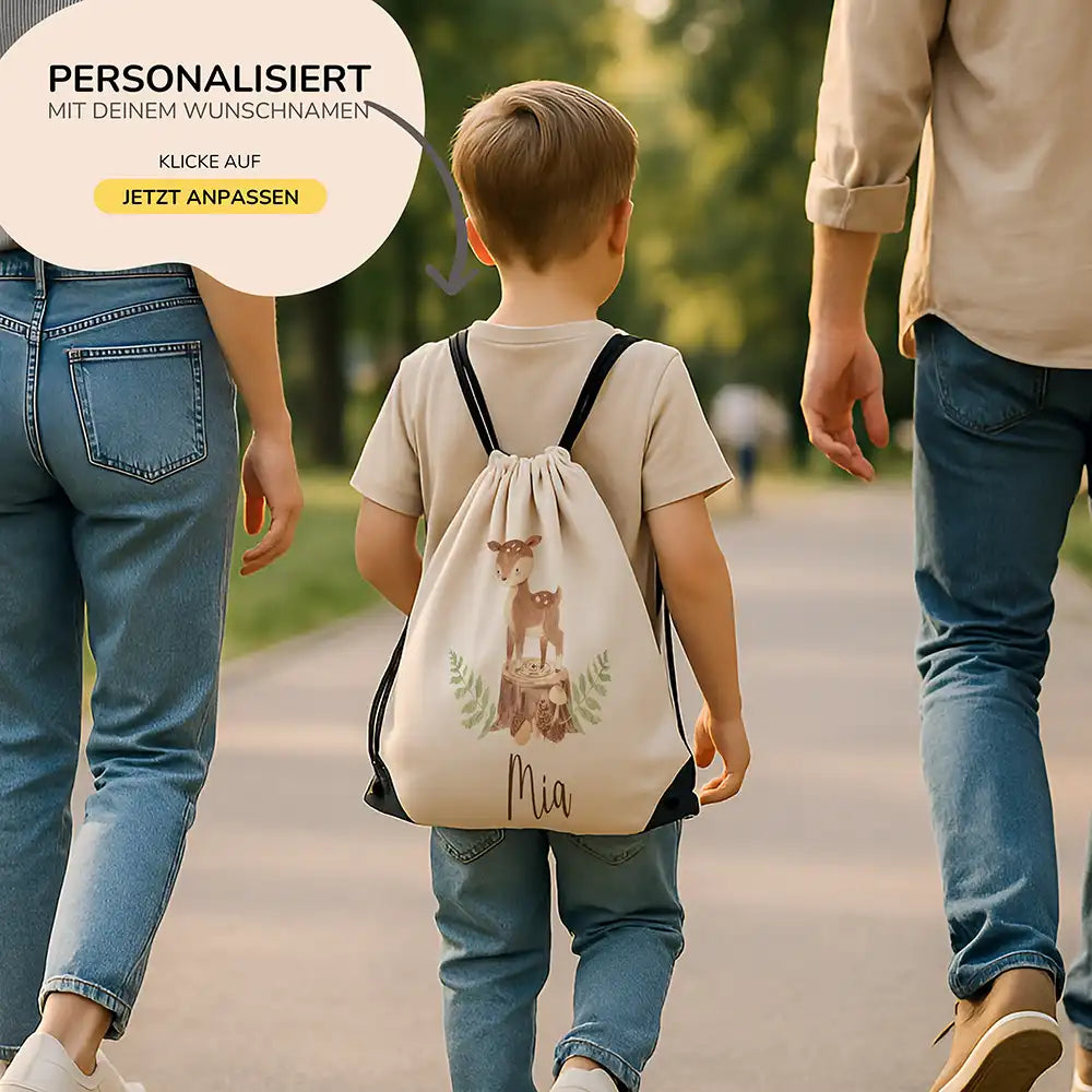 Personalisierter Turnbeutel mit Namen - Reh Waldtiere