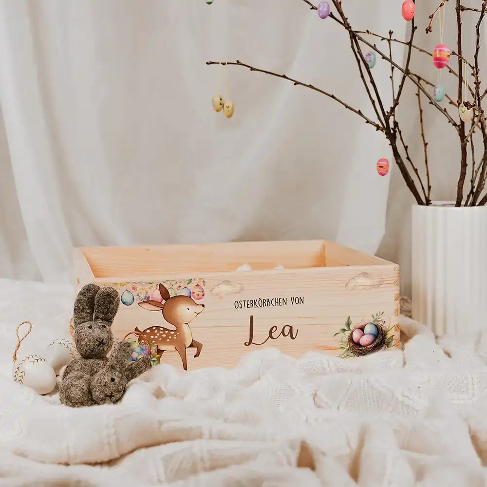 Osterkiste Holz personalisiert - Tanzender Bambi