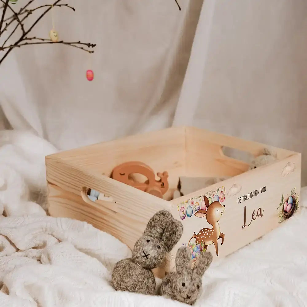 Osterkiste Holz personalisiert - Tanzender Bambi