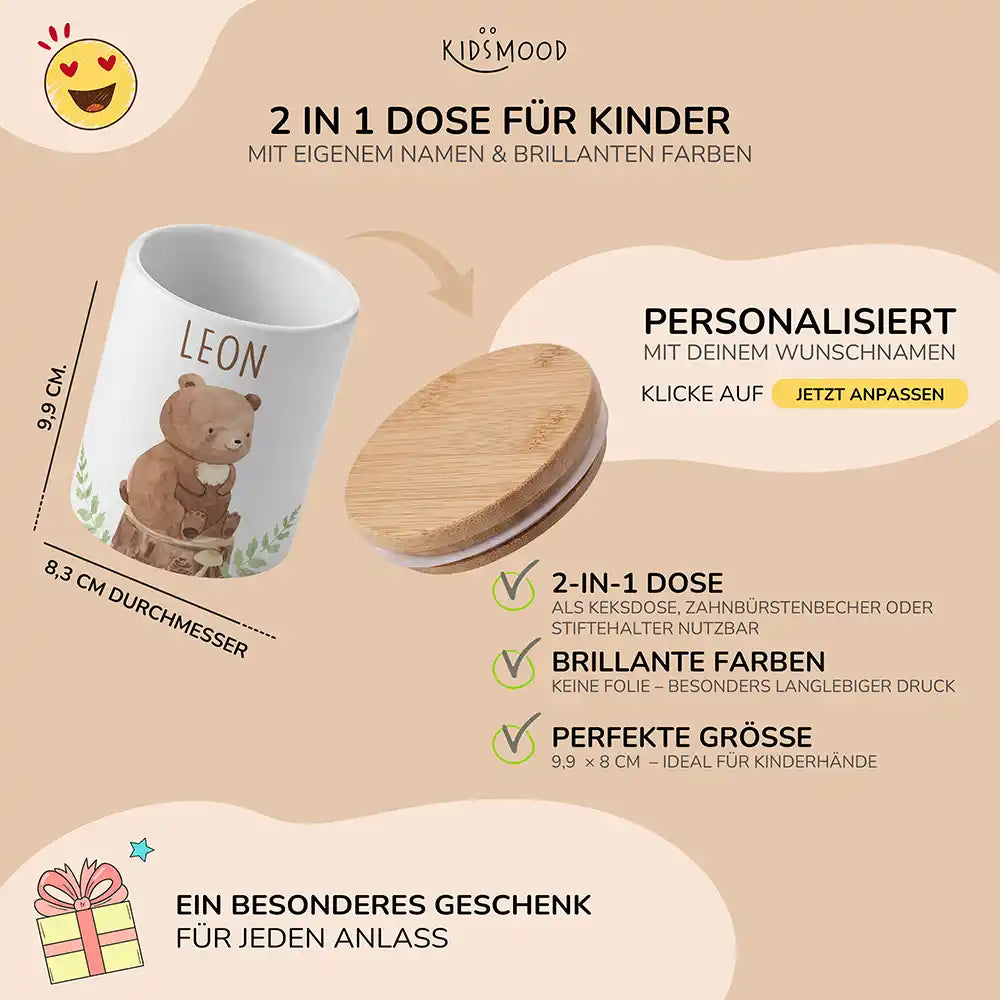 Personalisierte Keksdose Bär Wald - mit eigenem Namen fuer kleine Schleckermaeuler