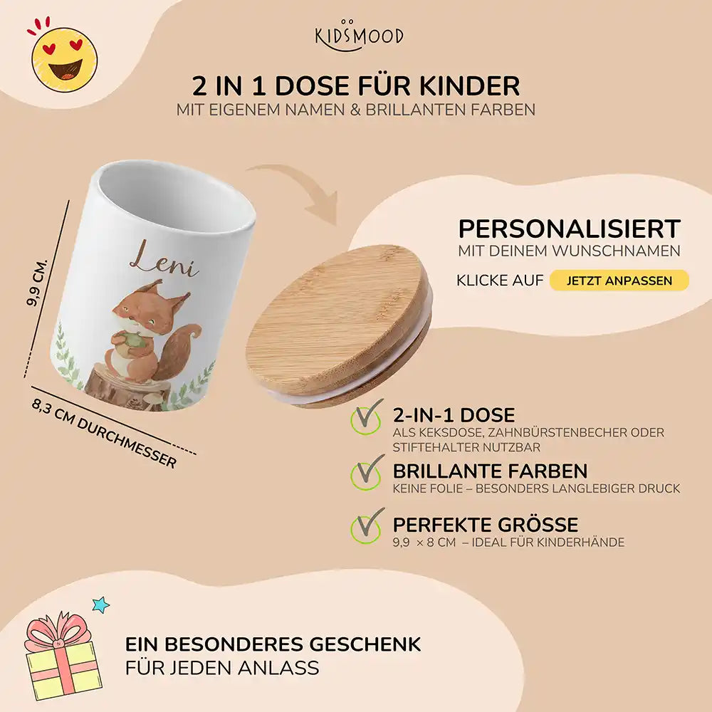 Personalisierte Keksdose Eichhörnchen - mit eigenem Namen fuer kleine Schleckermaeuler