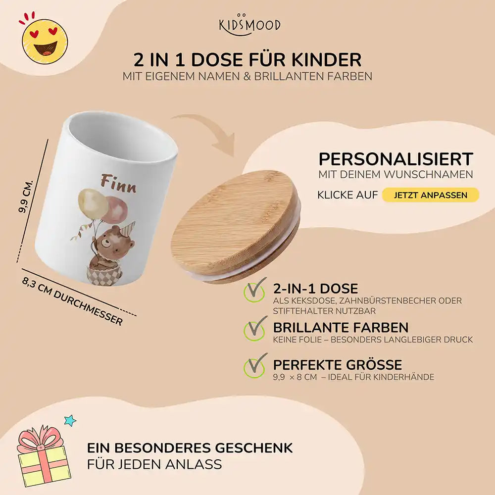 Personalisierte Keksdose Bär Geburtstag - mit eigenem Namen fuer kleine Schleckermaeuler