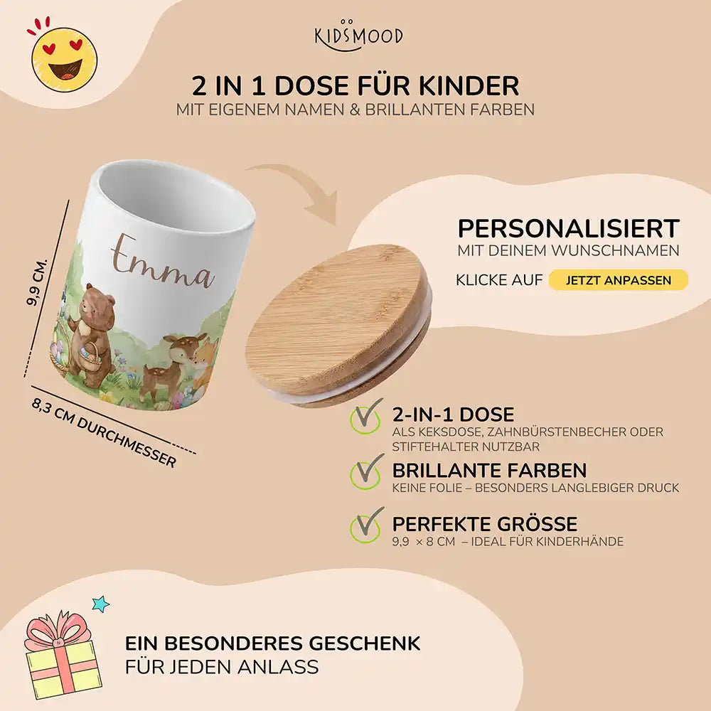 Personalisierte Keksdose Ostern Bärenfamilie - mit eigenem Namen fuer kleine Schleckermaeuler