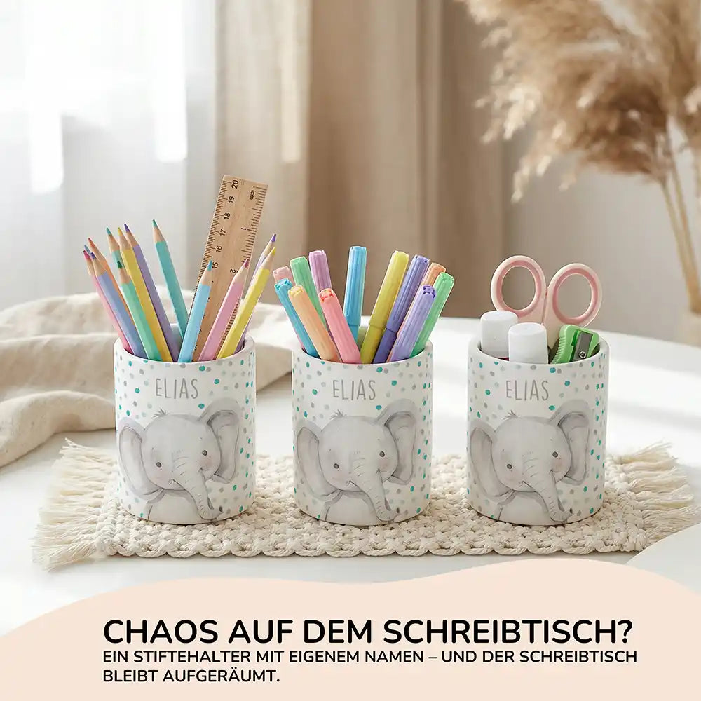 Personalisierter Stiftehalter Elefant Konfetti aus Keramik - Wunschname - Kidsmood.de