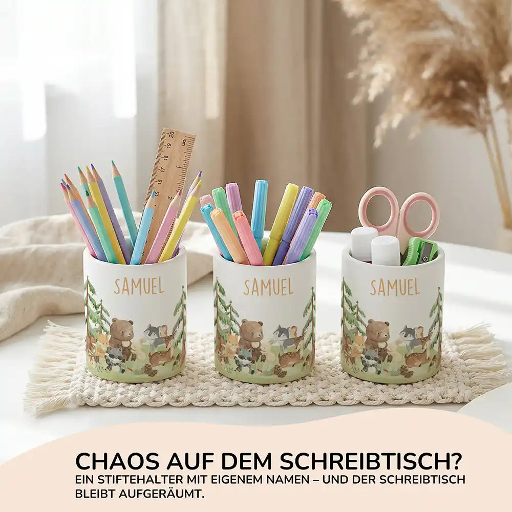 Personalisierter Stiftehalter Waldfreunde II aus Keramik - Wunschname - Kidsmood.de