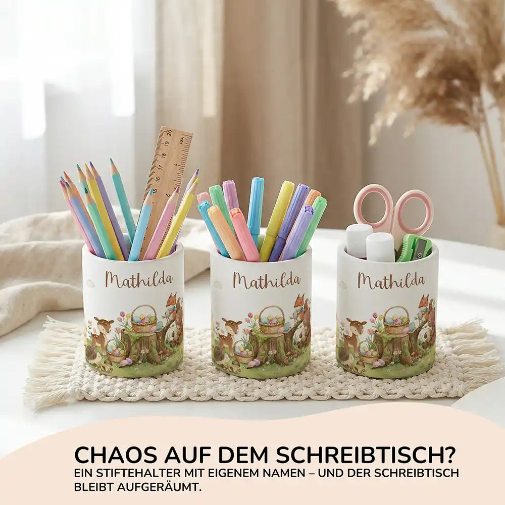 Personalisierter Stiftehalter Ostern Rehkitz aus Keramik - Wunschname - Kidsmood.de