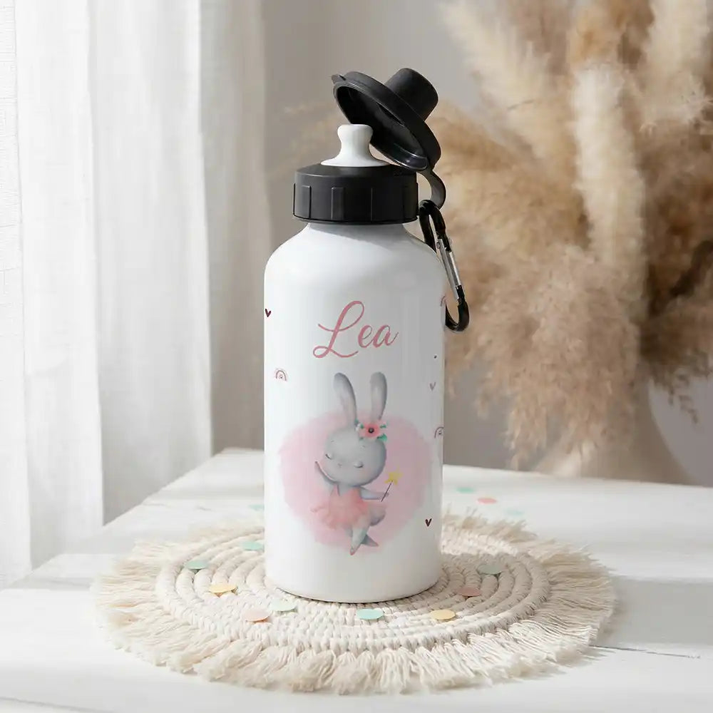 Personalisierte Trinkflasche Kinder Hase Ballerina – Alu 500 ml Hauptbild mit Wunschname