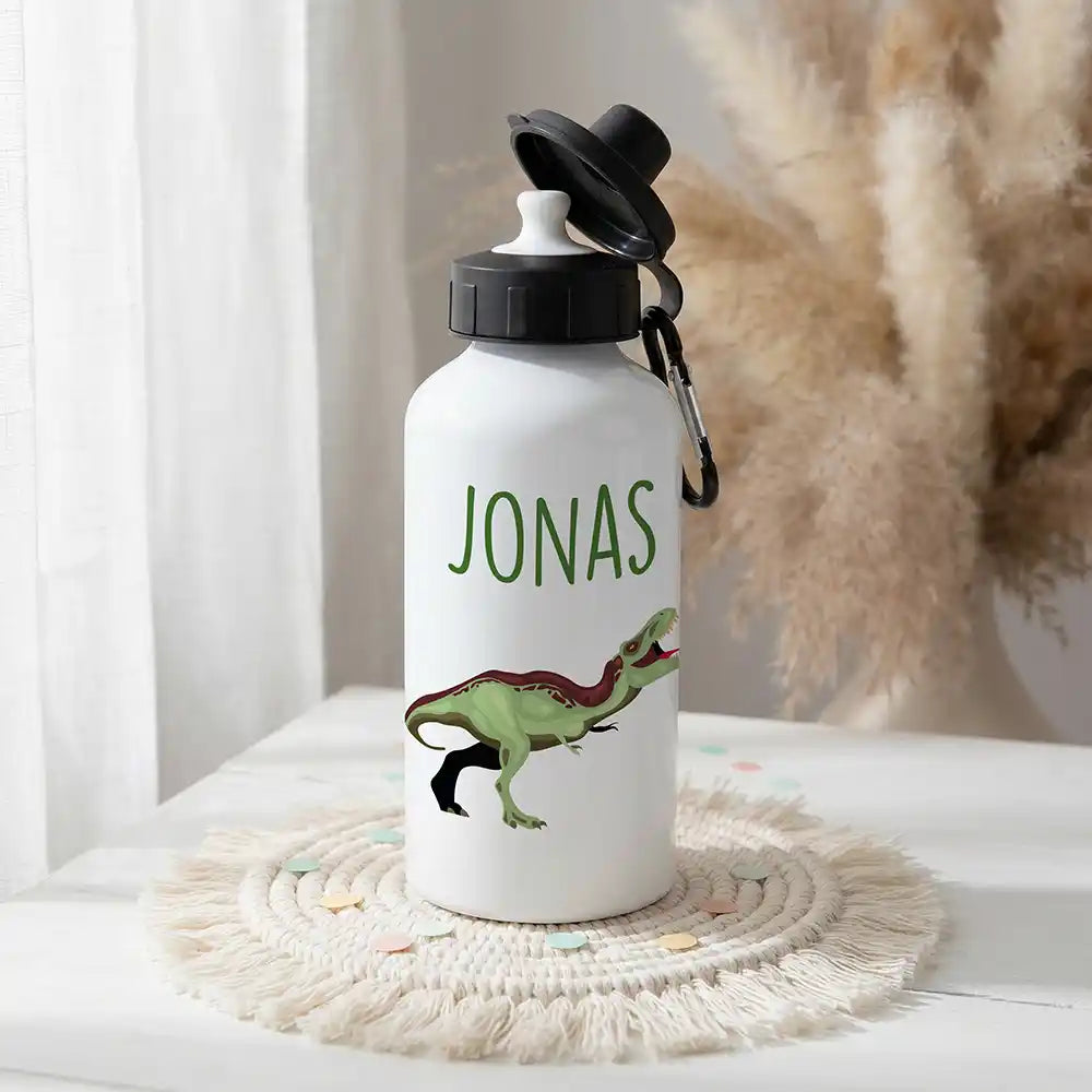 Personalisierte Trinkflasche Kinder Dino T-Rex – zwei Verschlüsse personalisiert mit Namen