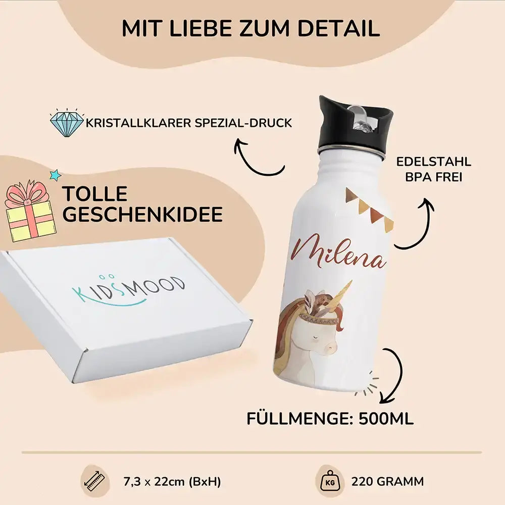 Trinkflasche Kinder Edelstahl - Einhorn