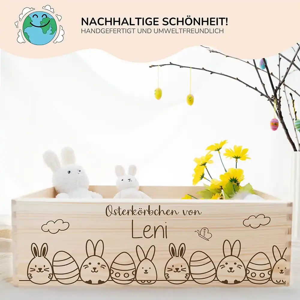 Osterkiste Holz personalisiert - Hasenparade