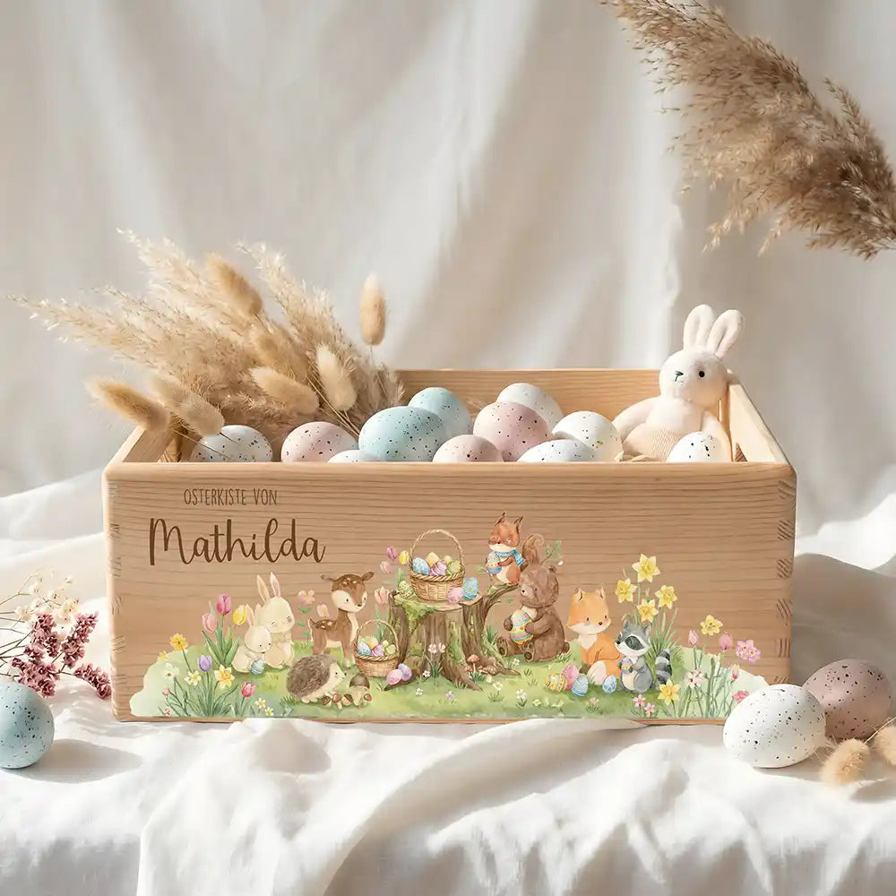 Osterkiste Holz personalisiert - Tiere im Wald
