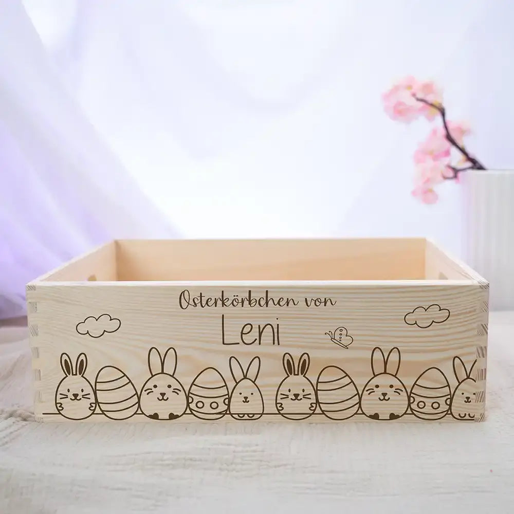 Osterkiste Holz personalisiert - Hasenparade