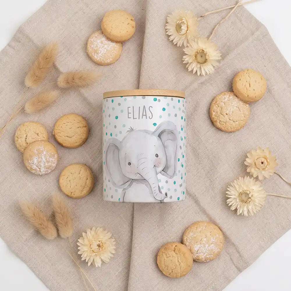 2-in-1 Keksdose Elefant Konfetti - Keramik mit Bambusdeckel