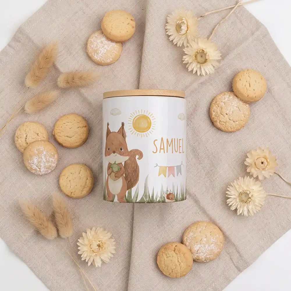 2-in-1 Keksdose Eichhörnchen Sommer - Keramik mit Bambusdeckel