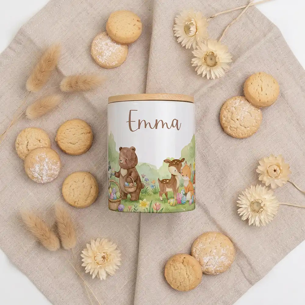2-in-1 Keksdose Ostern Bärenfamilie - Keramik mit Bambusdeckel
