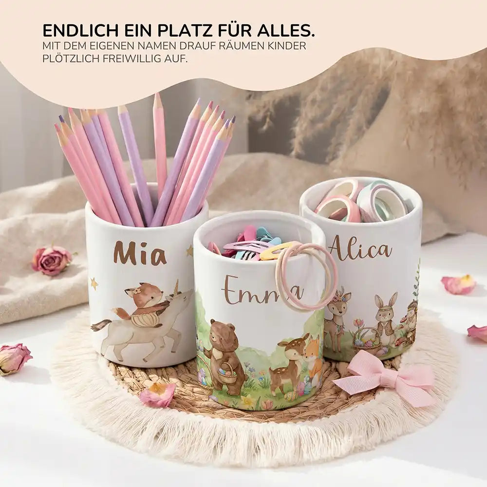 Personalisierter Stiftehalter Ostern Bärenfamilie - personalisiertes Geschenk mit Wunschnamen