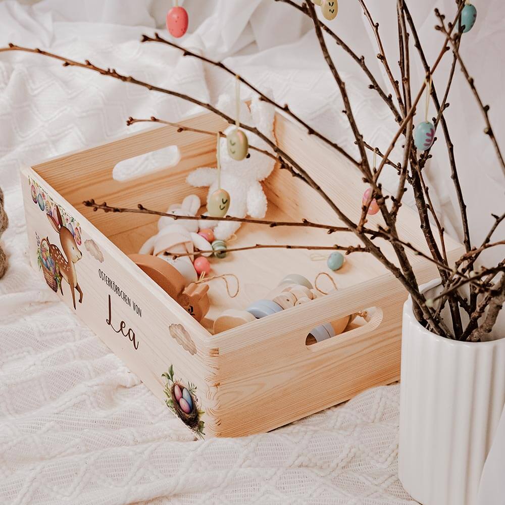 Osterkiste Holz personalisiert - Tanzender Bambi
