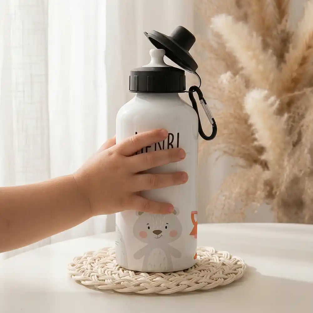 Personalisierte Trinkflasche Kinder Bär & Fuchs – Mundstück & Schraubverschluss Detail
