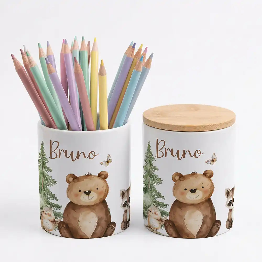 Personalisierte Keksdose Bär & Waschbär - Geschenk zur Taufe, Geburt, Einschulung