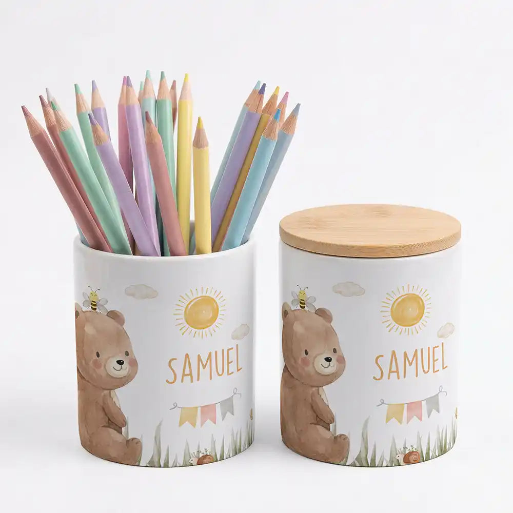 Personalisierte Keksdose Bär Sommer - Geschenk zur Taufe, Geburt, Einschulung