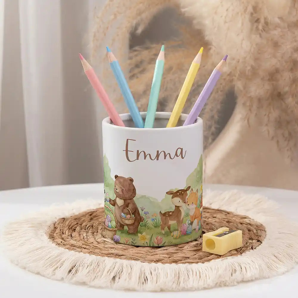Personalisierter Stiftehalter Ostern Bärenfamilie - personalisiert mit Wunschname