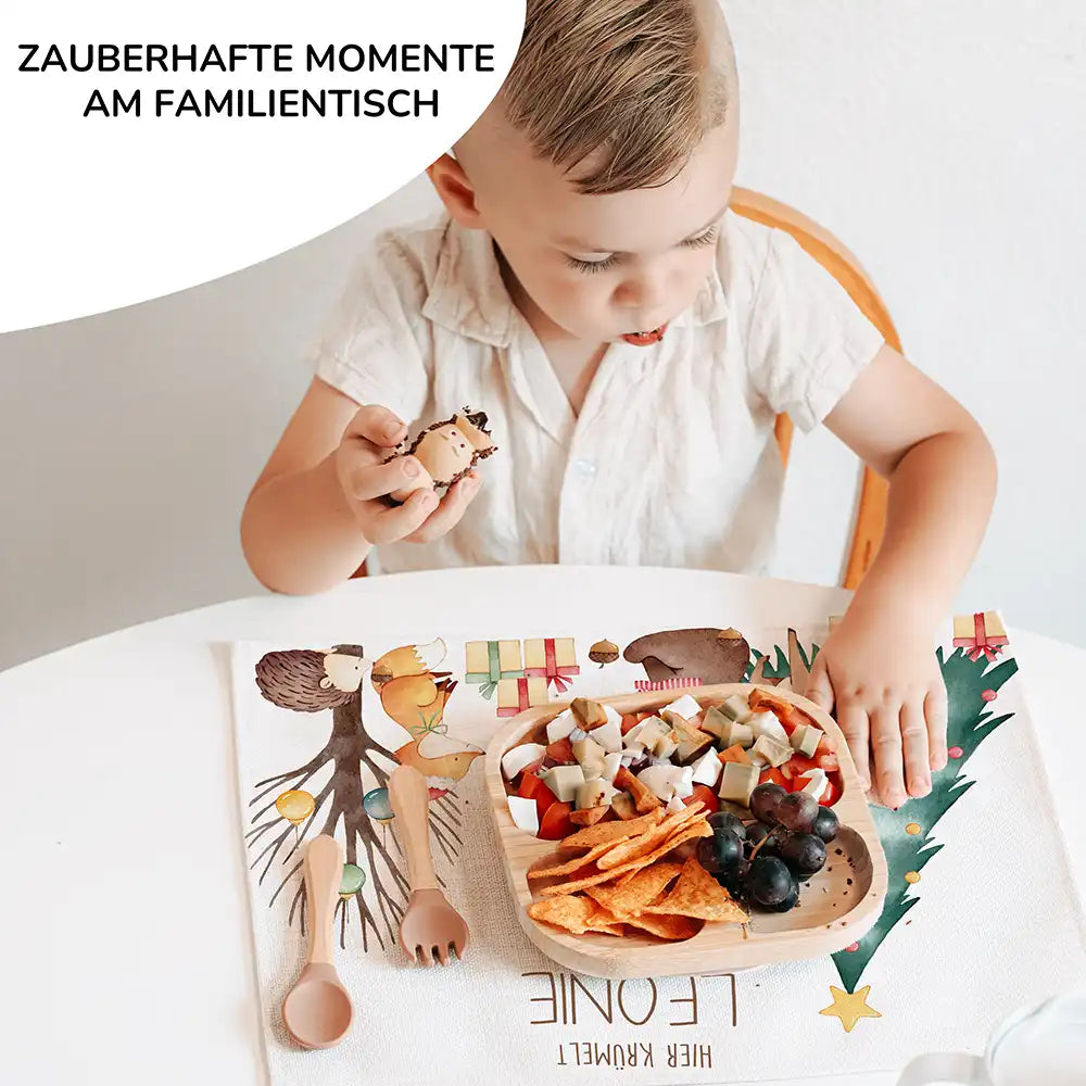 Tischset Kinder personalisiert Weihnachtsmotiv - Bär Weihnachtsbaum