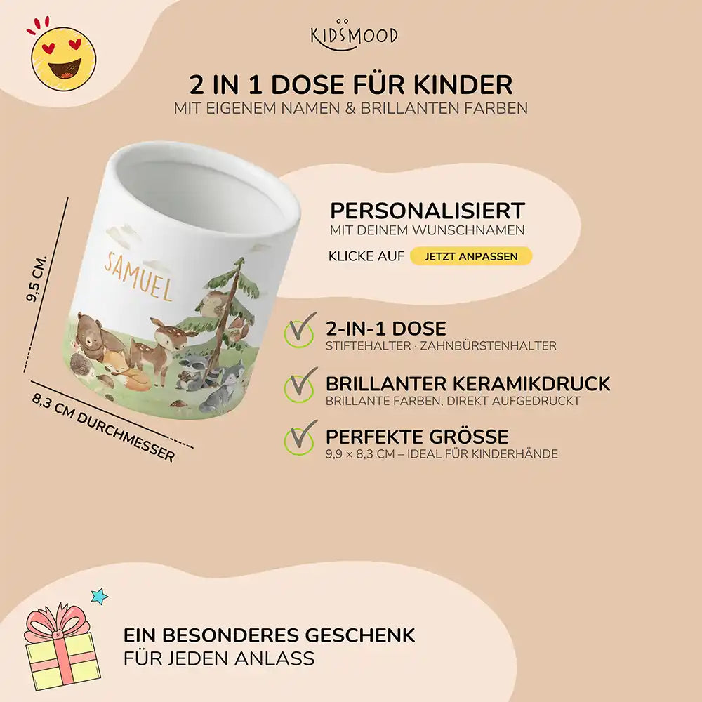 Personalisierter Stiftehalter Waldszene V - liebevolle Geschenkidee fürs Kinderzimmer