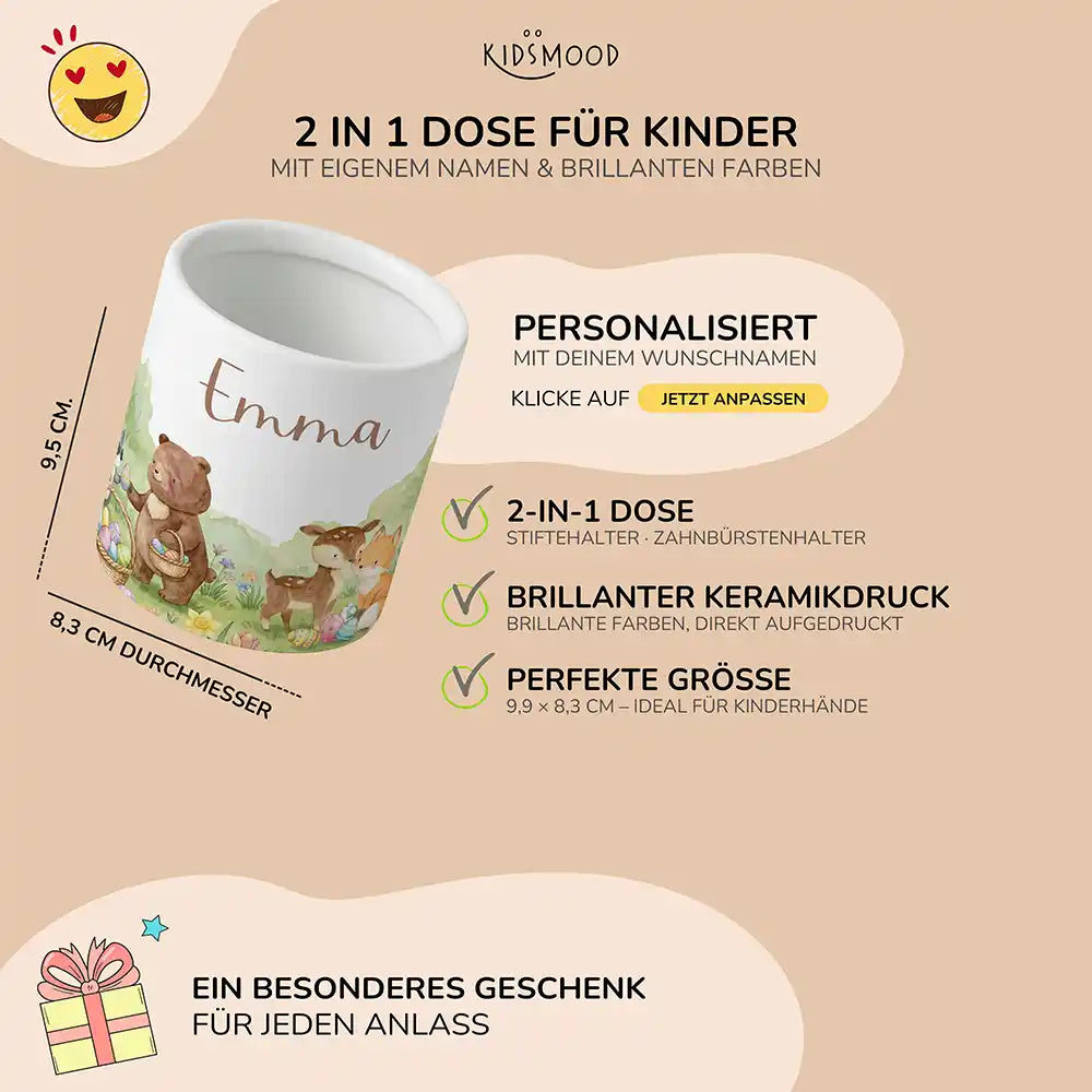 Personalisierter Stiftehalter Ostern Bärenfamilie - liebevolle Geschenkidee fürs Kinderzimmer