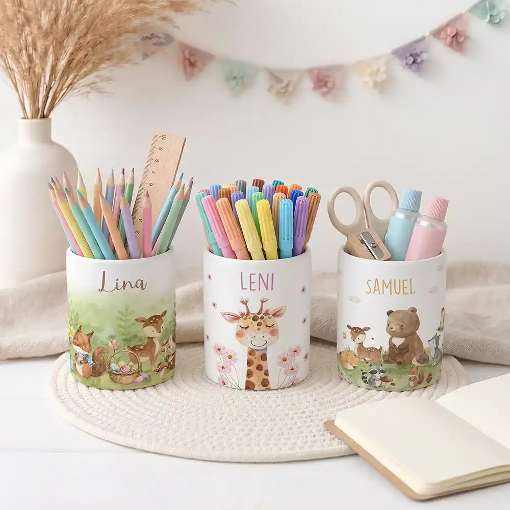 Stiftehalter Giraffe Blumen - Schreibtisch-Organizer Keramik