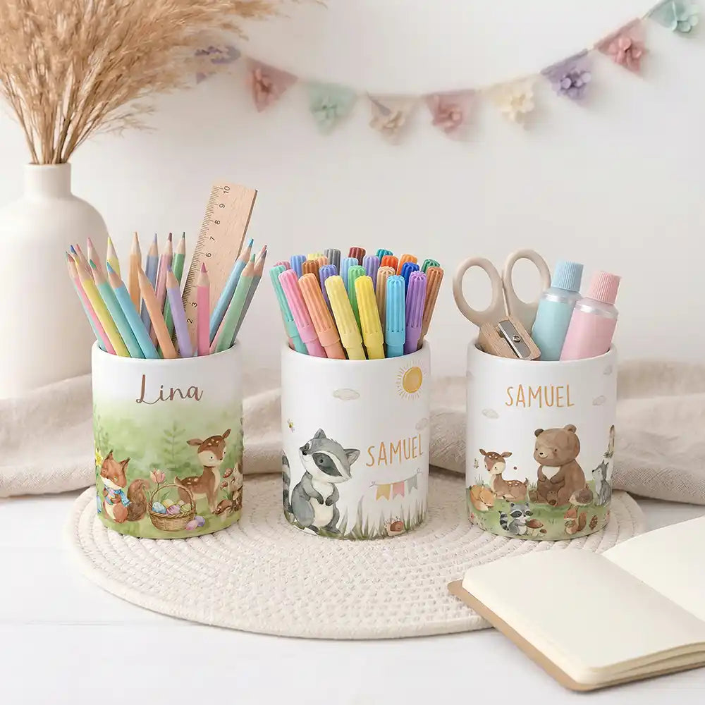 Stiftehalter Waschbär Sommer - Schreibtisch-Organizer Keramik