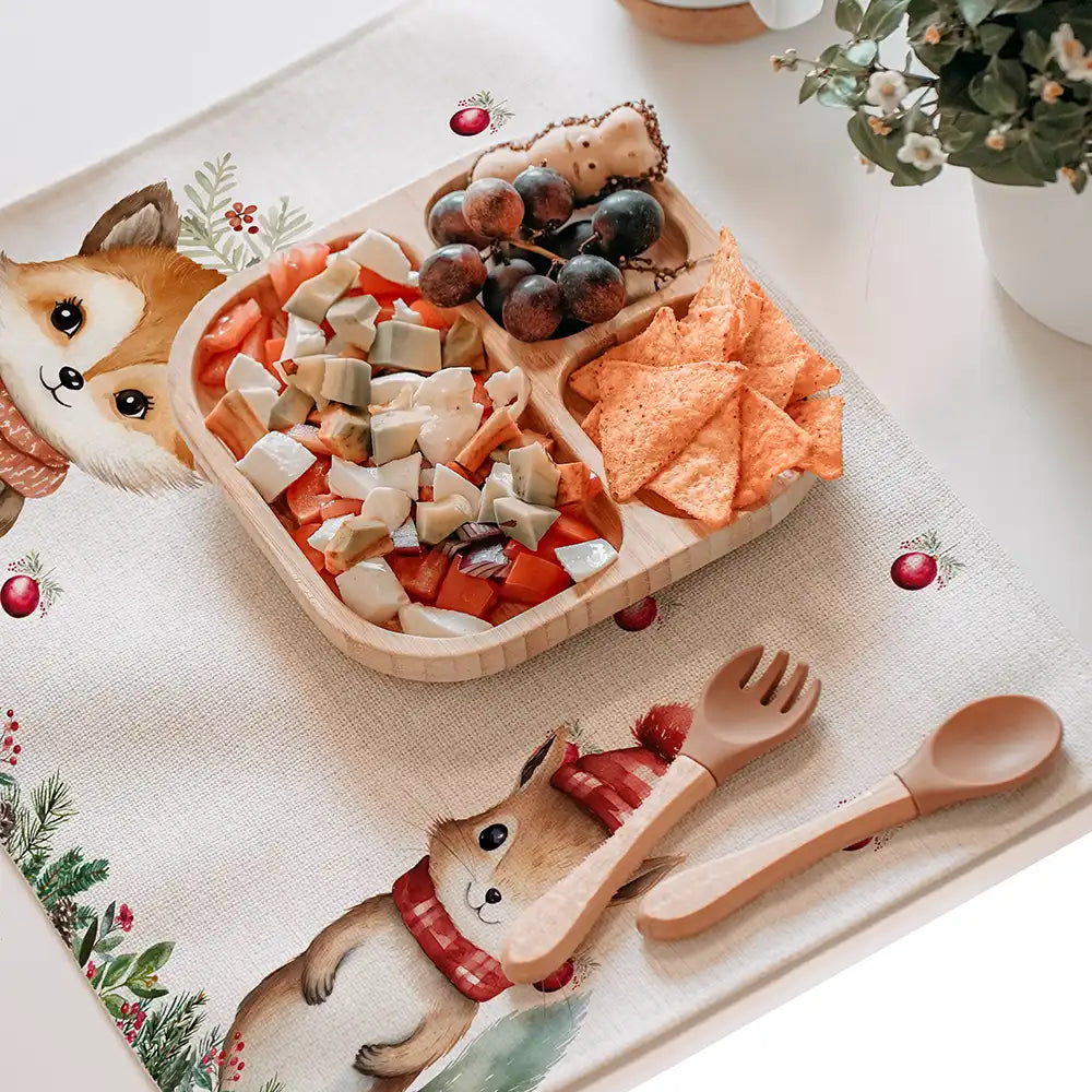Tischset Kinder personalisiert Weihnachtsmotiv - Tierfreunde im Wald