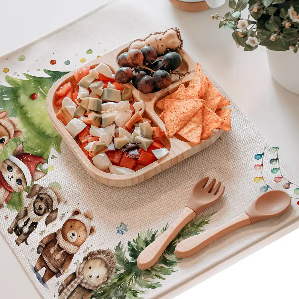Tischset Kinder personalisiert Weihnachtsmotiv - Freundliche Waldbewohner
