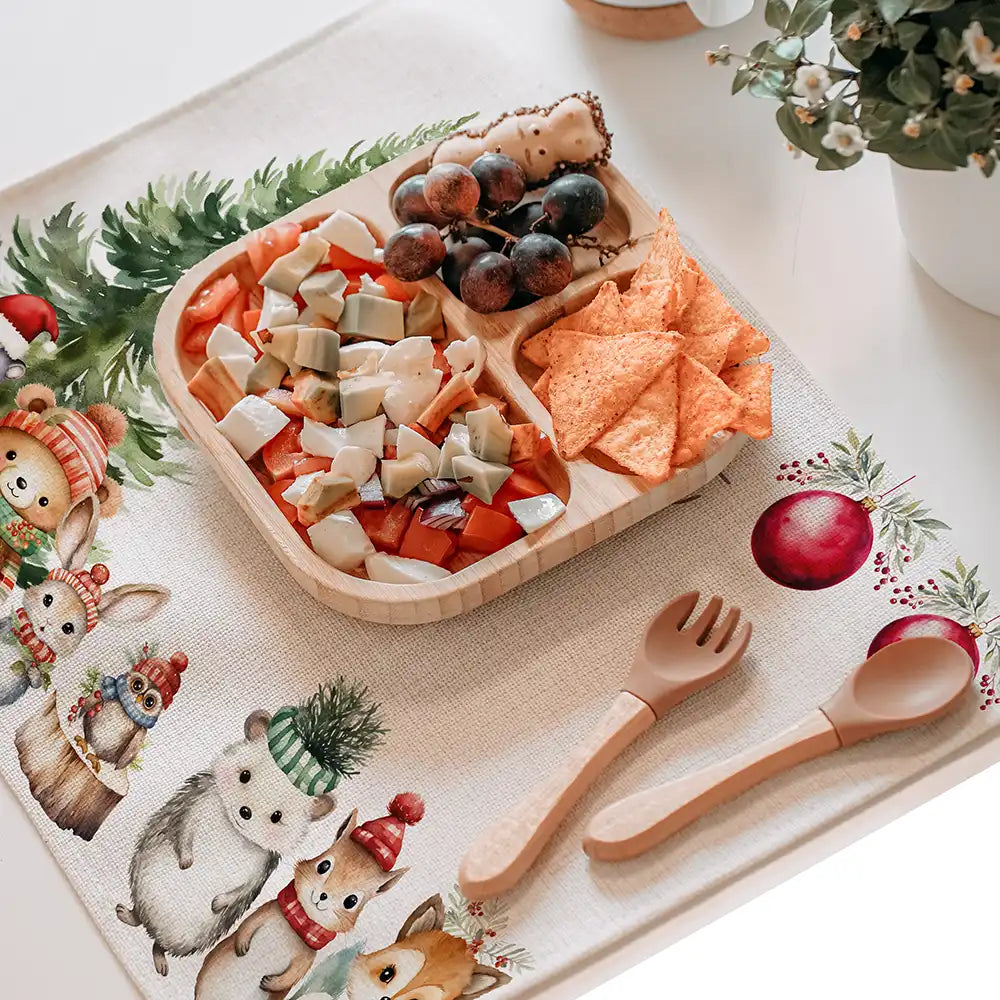 Tischset Kinder personalisiert Weihnachtsmotiv - Glückliche Tiergesellschaft