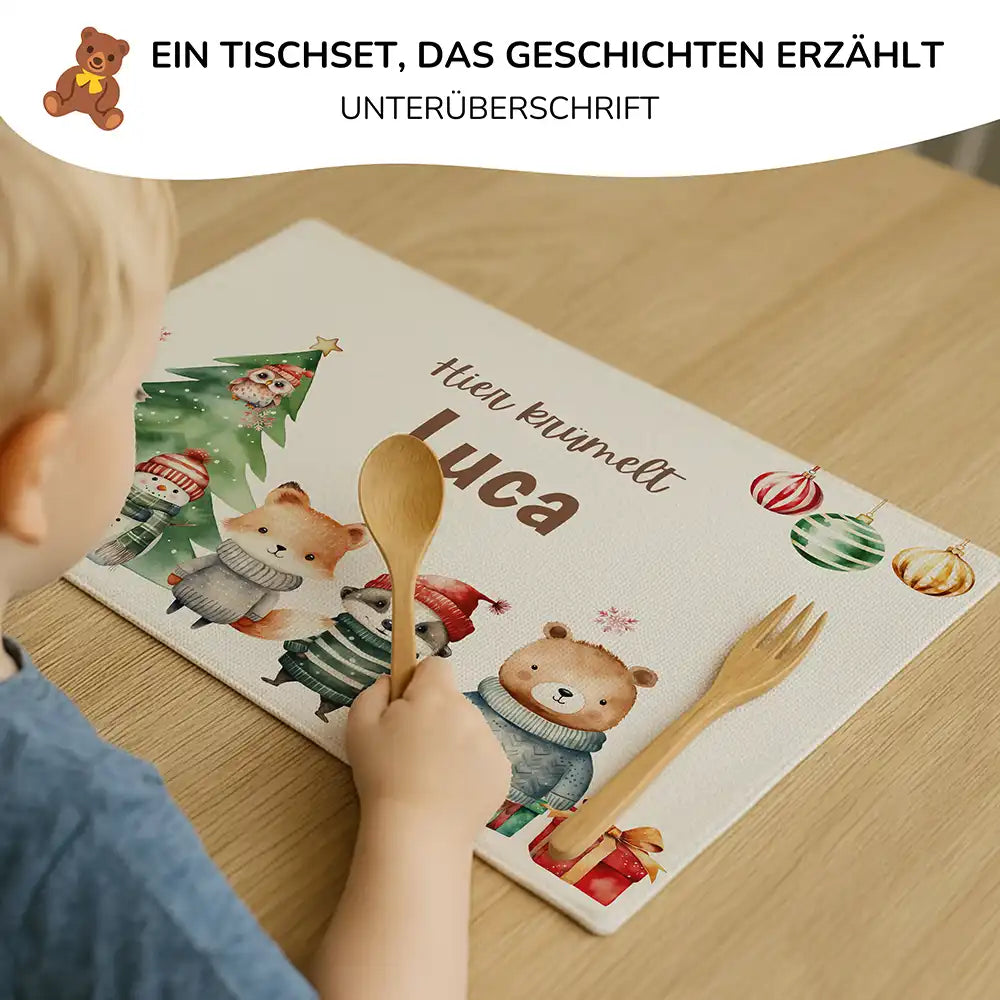 Tischset Kinder personalisiert Weihnachtsmotiv - Mini-Tierchen-Welt