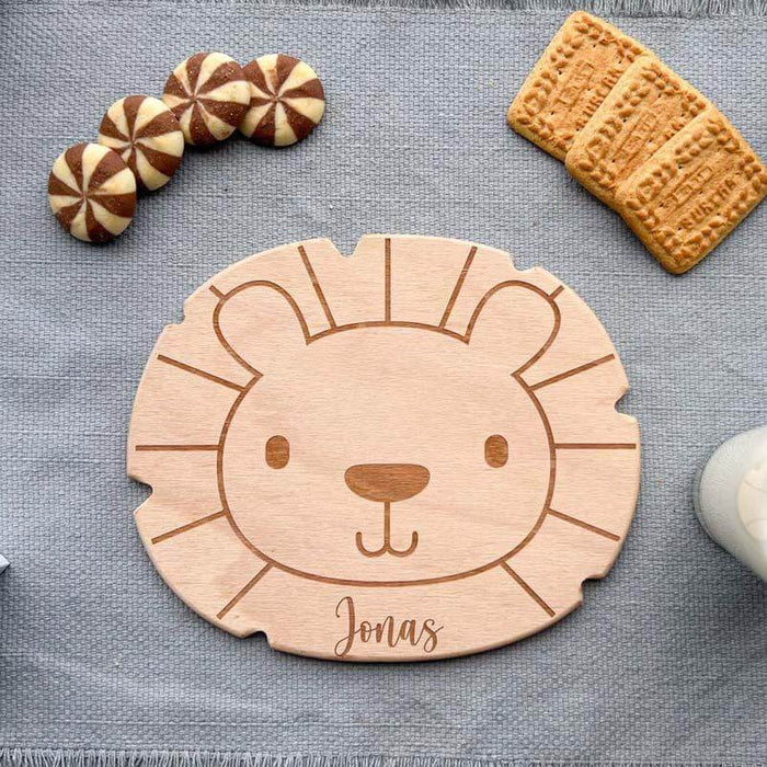 personalized lion face breakfast board with custom name