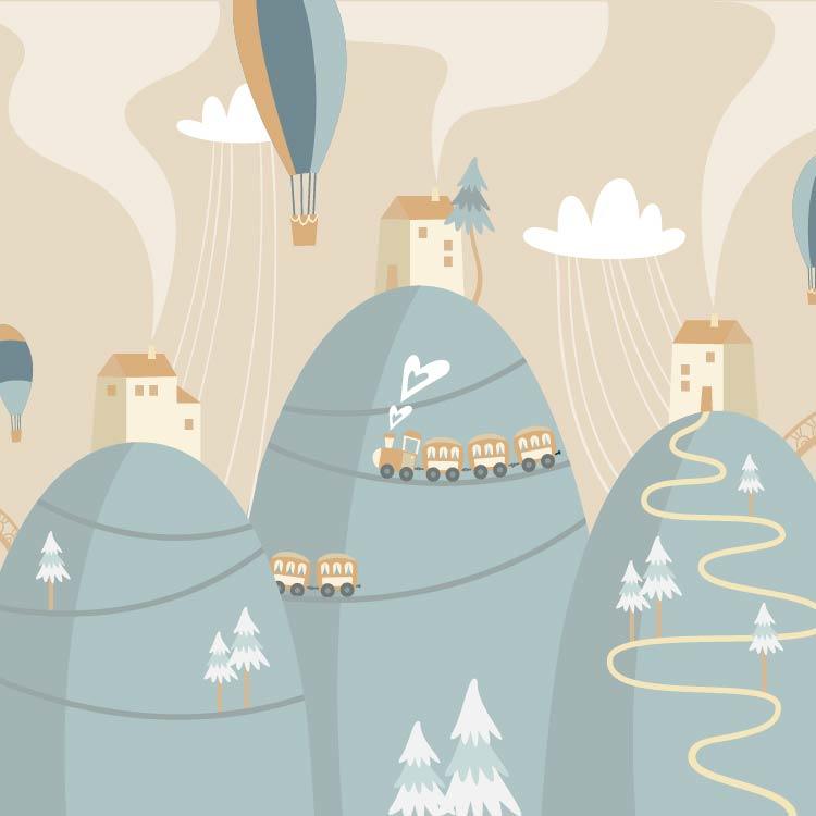 vibrant train-themed wall mural for kids' rooms