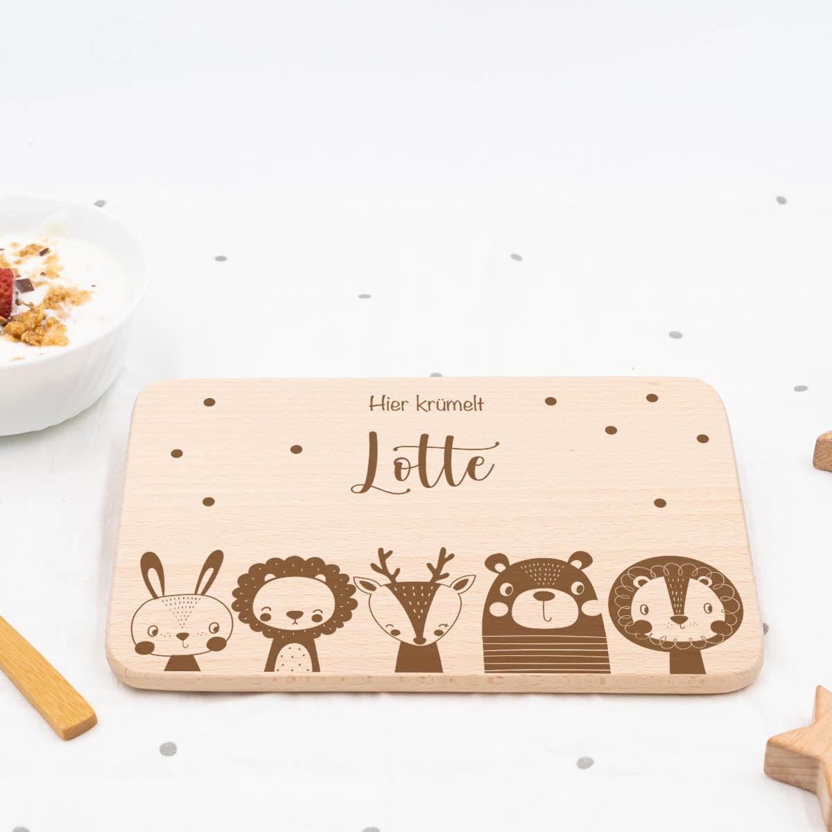 personalized animal family breakfast board with custom name