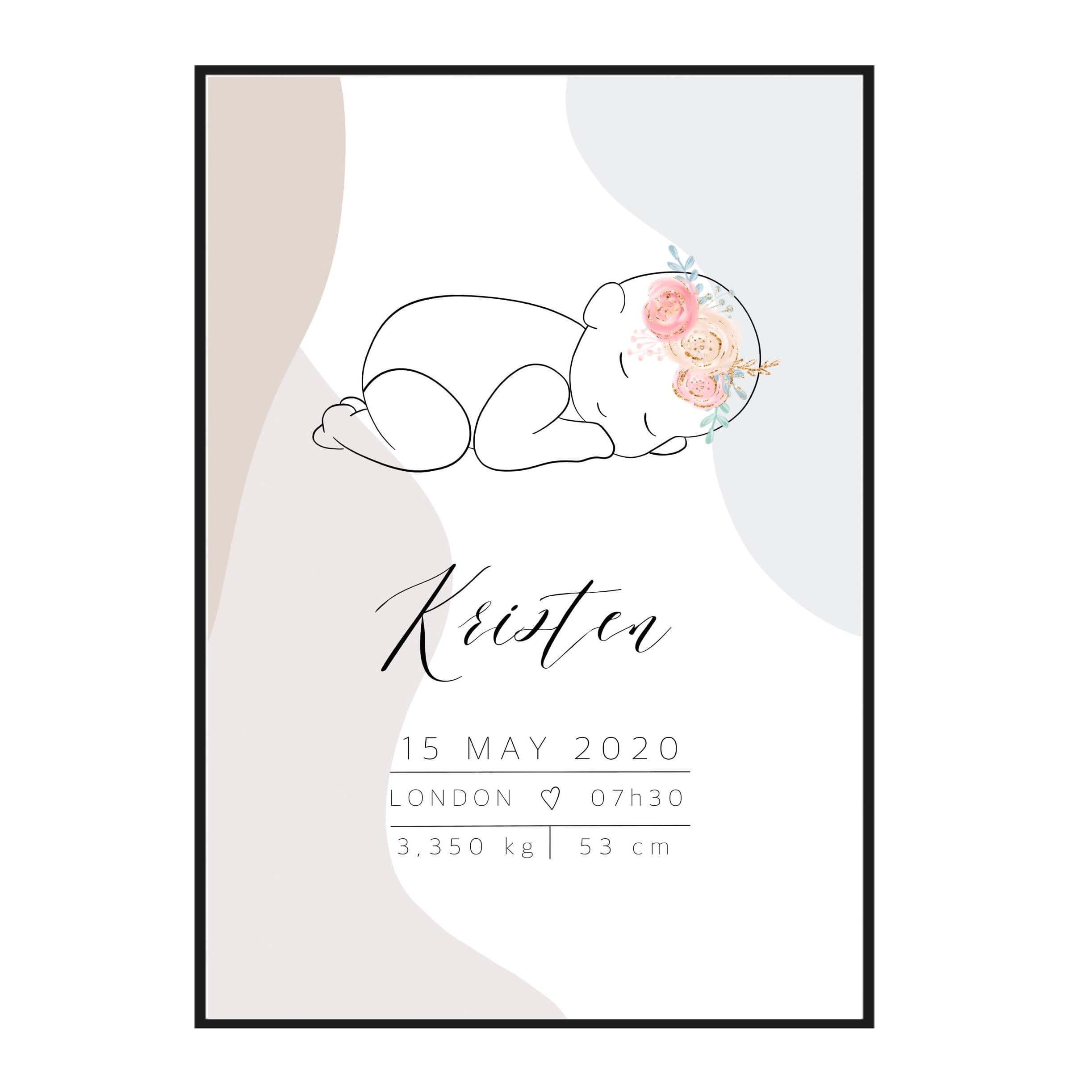 high-quality personalized birth card with soft tones