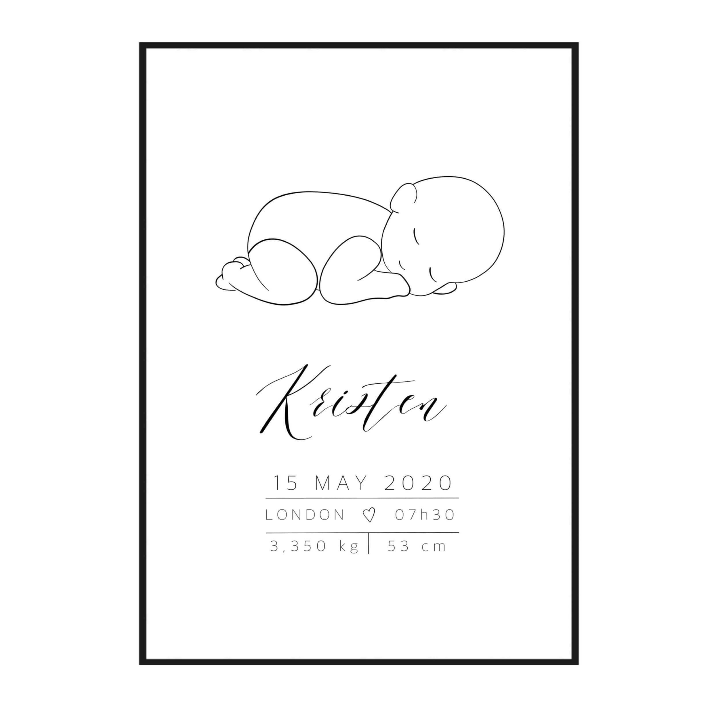 custom birth card featuring baby details and design elements
